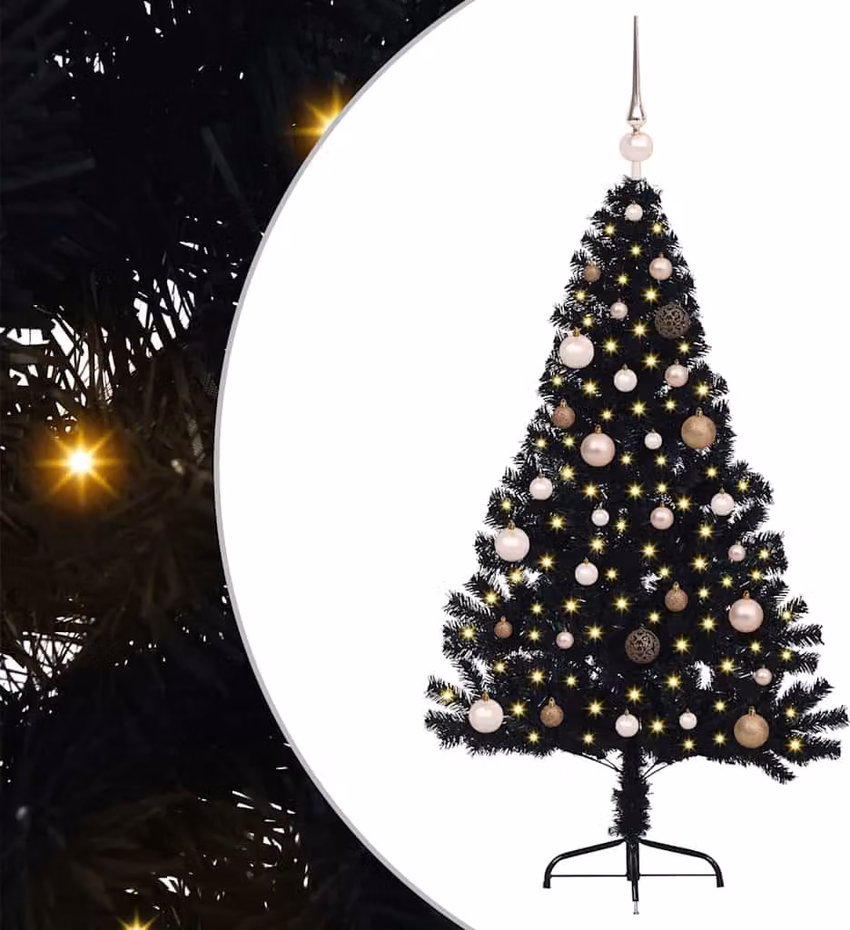 Albero di Natale artificiale con luci integrate Nero 150 cm PVC