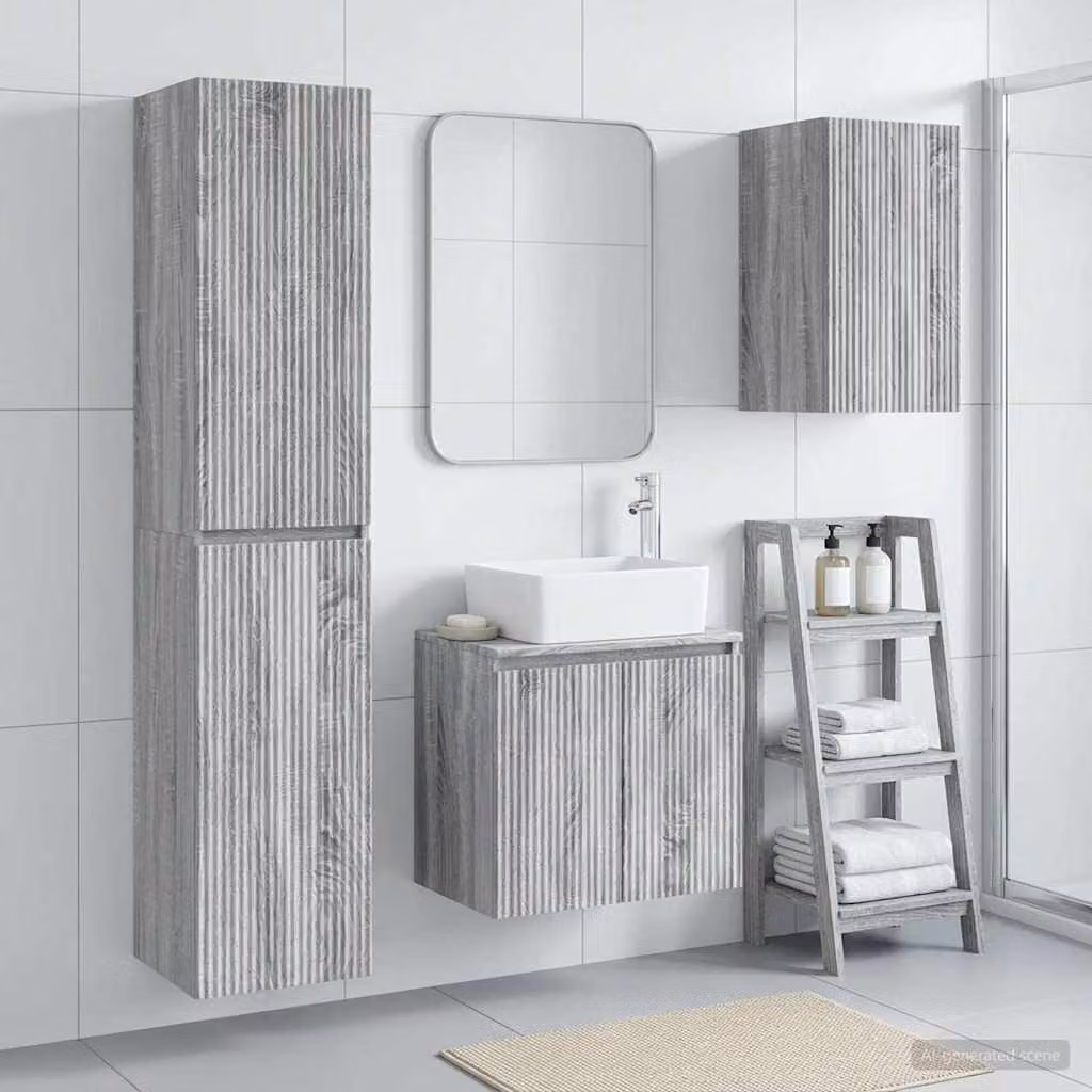 Set di mobili per il bagno vidaXL composto da 3 pezzi in stile minimalista, colore grigio, con vanità e pensili a muro