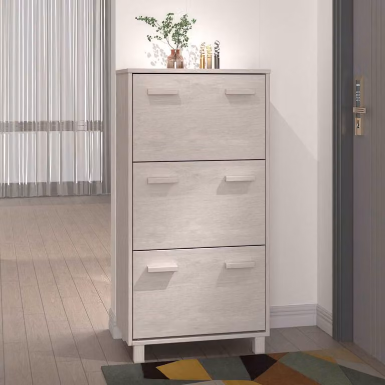 Scarpiera moderna vidaXL HAMAR bianca in legno di pino con scomparti basculanti, L/P/H: 59,5 x 35 x 117 cm