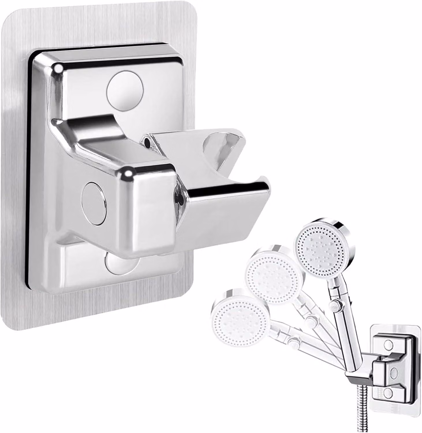 Supporto per doccia senza foratura - Regolabile e universale - Plastica ABS - Argento