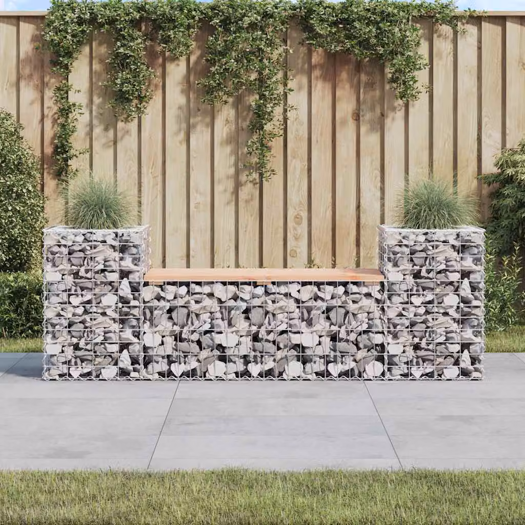 Panca da giardino design gabbione vidaXL in legno massello Douglas e metallo, marrone e grigio, L 183 x P 41 x H 60,5 cm