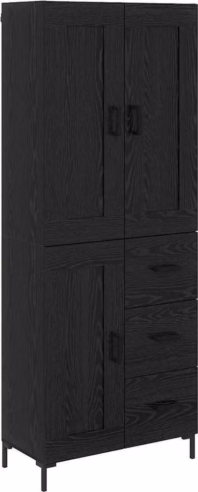 Credenza con cassetto 2 pcs Rovere Nero Legno multistrato