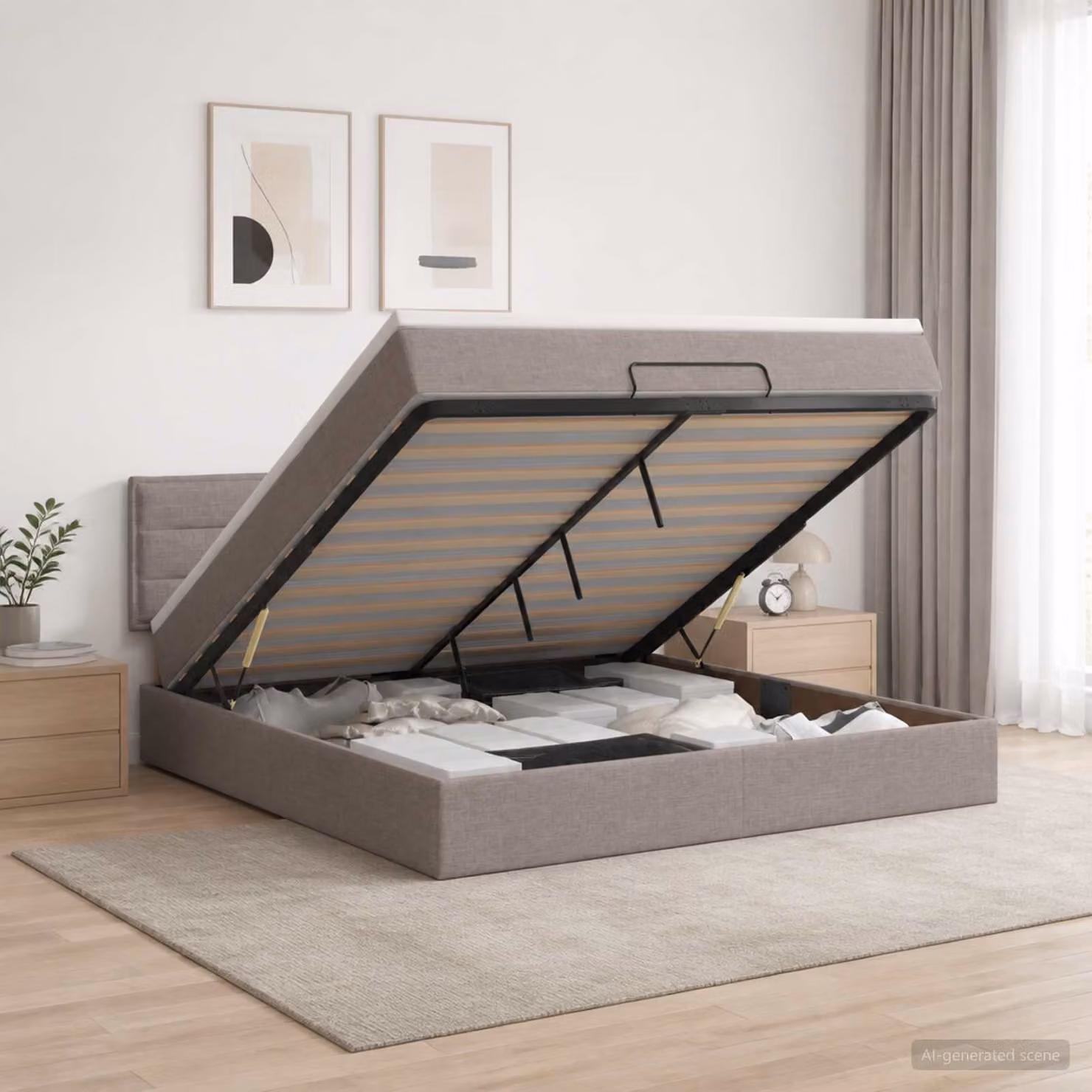 vidaXL Letto Ottomano con Materasso e LED Tortora 160 x 200 cm Tessuto