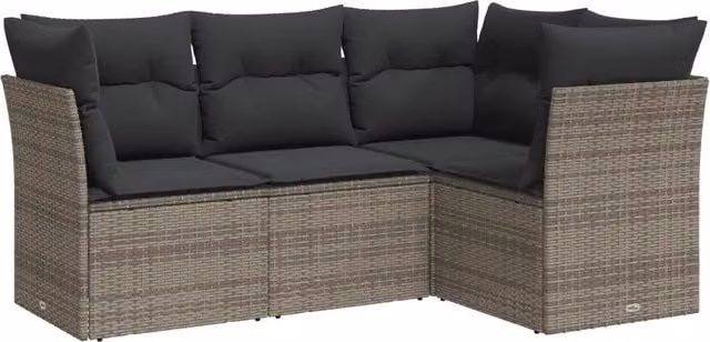 Set Divani da Giardino 4 pz | Set Salotto da Giardino con Cuscini in Polyrattan Grigio