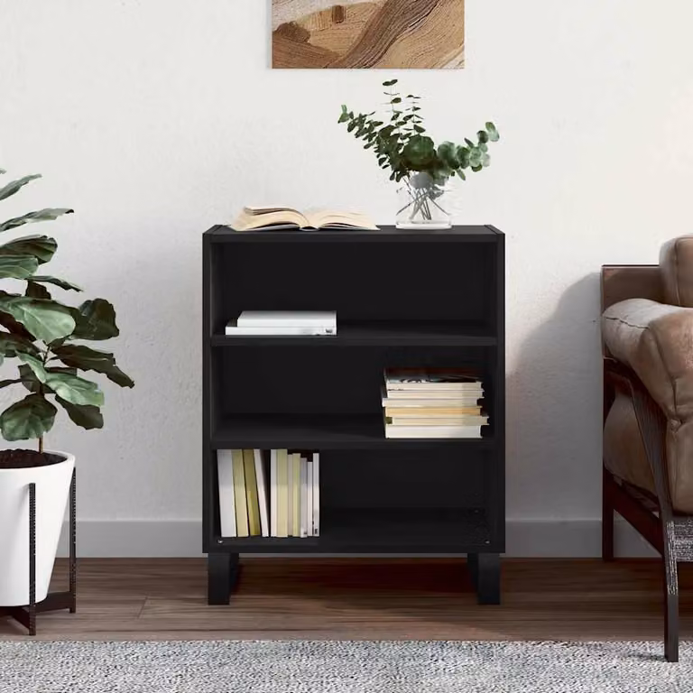 Credenza moderna vidaXL in legno e metallo nera, L: 57 cm, P: 35 cm, H: 70 cm