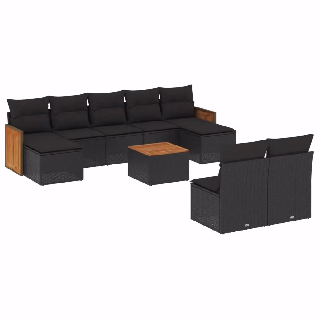 vidaXL Set Divani da Giardino 10 Pezzi in Polyrattan Nero con Cuscini e Tavolino da Caffè – 2