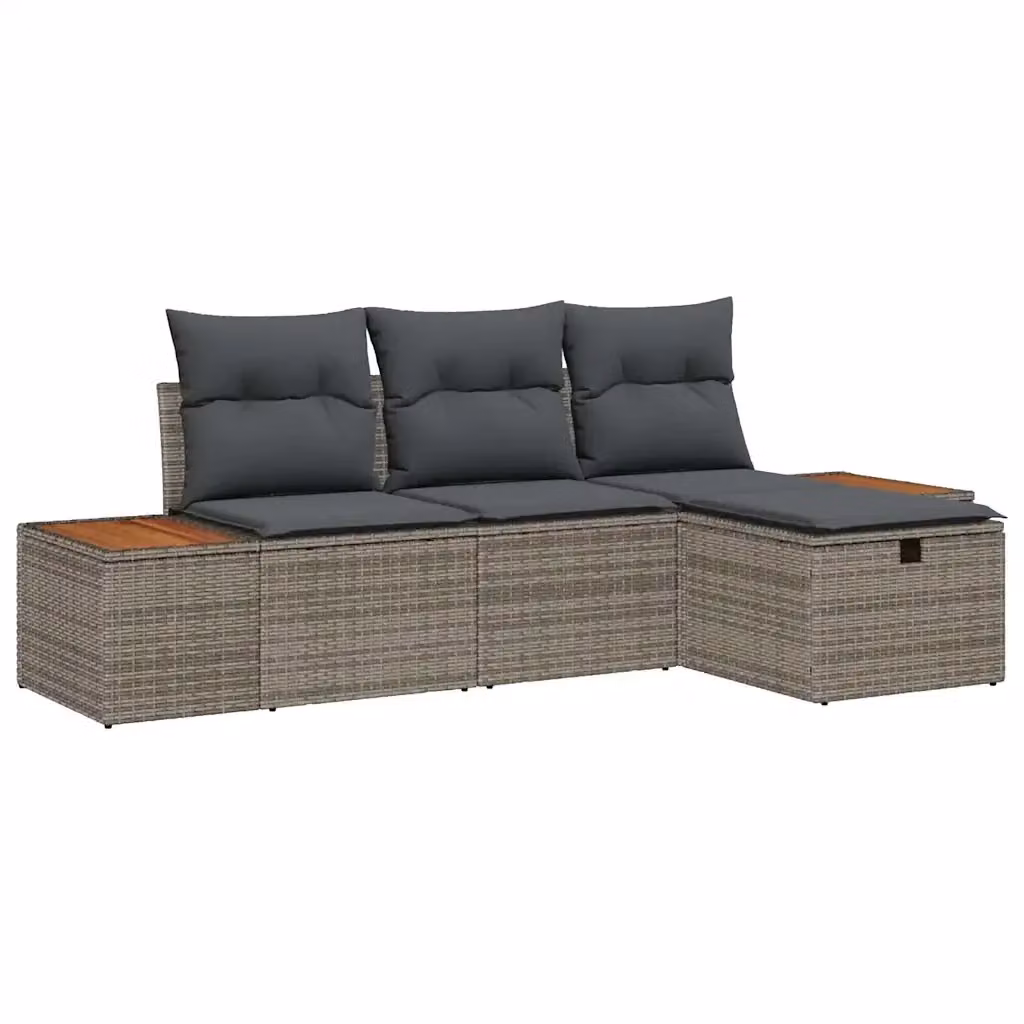 Set Divano da Giardino vidaXL a Forma a L Grigio con Cuscini, Tavolino e Pouf in Polyrattan e Metallo – 2