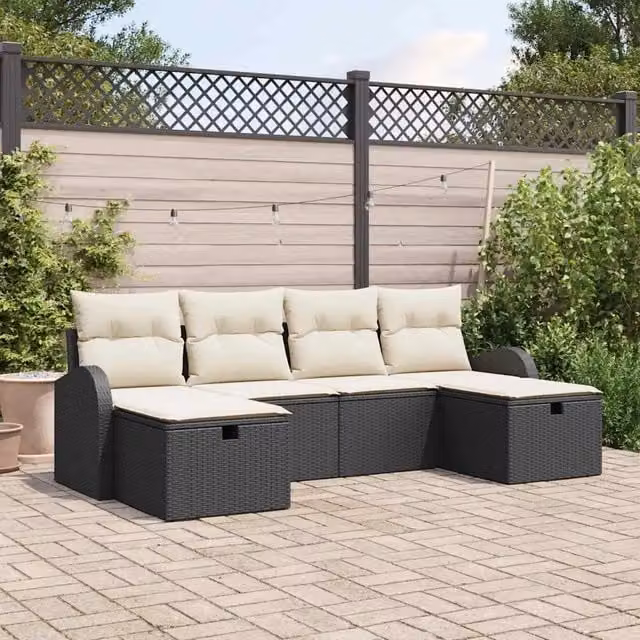 Set di divani 6 pz Nero e Crema polyrattan 3359116