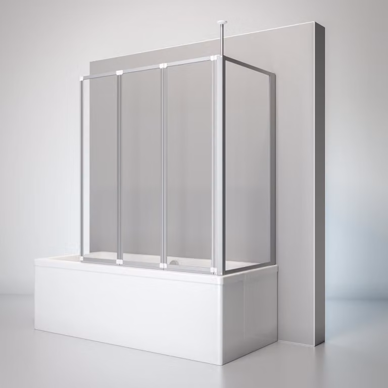 Schulte Box doccia per vasca da bagno, 3 pezzi con parete laterale, parete pieghevole: 129 x 140 cm, parete laterale adatta per vasche con profondità da 68 a 71 cm, vetro di sicurezza (ESG) trasparente chiaro da 3 mm, alluminio naturale