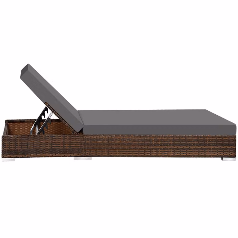 Set di 2 lettini da giardino TecTake in rattan con struttura in alluminio verniciato a polvere e tavolino, con poggiatesta regolabile e coperture rimovibili, marrone