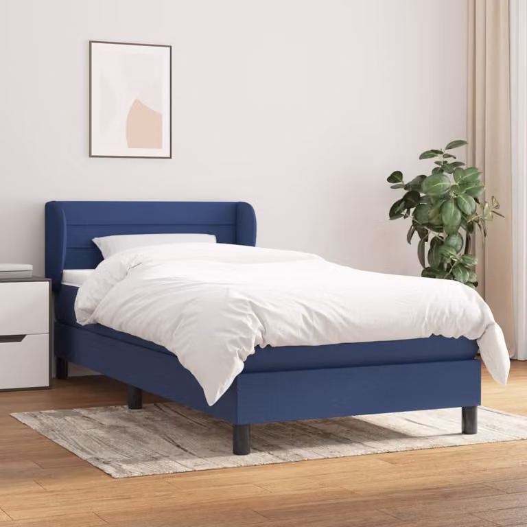 The Living Store Letto a molle con materasso blu 100x200 cm in tessuto