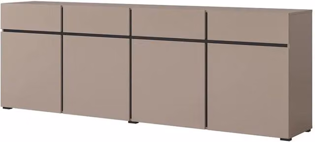 Buffet XL colori beige e nero 225cm collezione HAVANA. Credenza di design con 4 porte e 4 cassetti.