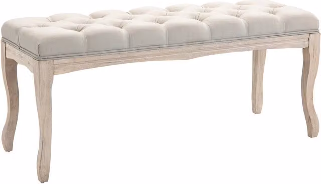 Panca Fondoletto Vintage Trapuntata a Bottoni 110x40x48 cm Tessuto Effetto Lino Beige