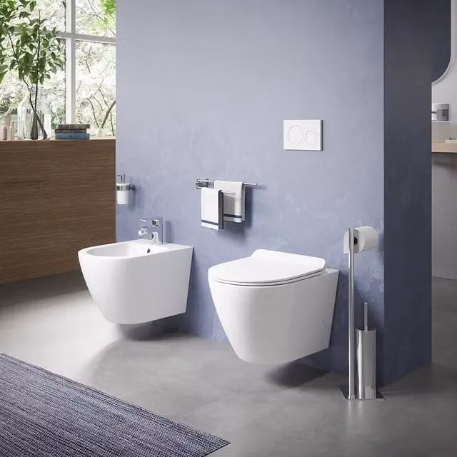 Sanitari sospesi in ceramica bianco lucido vaso tornado silent flush sedile soft-close e bidet | Parigi