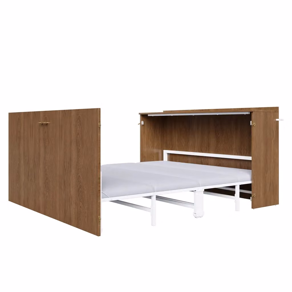 Letto matrimoniale pieghevole salvaspazio con materasso incluso in legno e metallo marrone L/P/H: 200 x 140 x 40 cm – 2