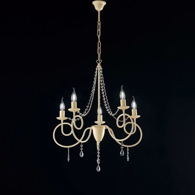 Lampadario Sospeso Classico Be Light in Metallo Beige e Cristalli Trasparenti con Altezza Regolabile