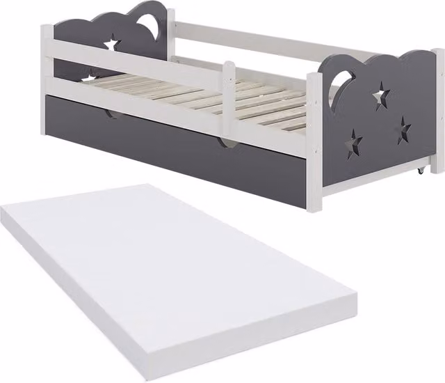 Letto per bambini Jessica Grigio 80x160 cm con cassetto e materasso Vitalispa