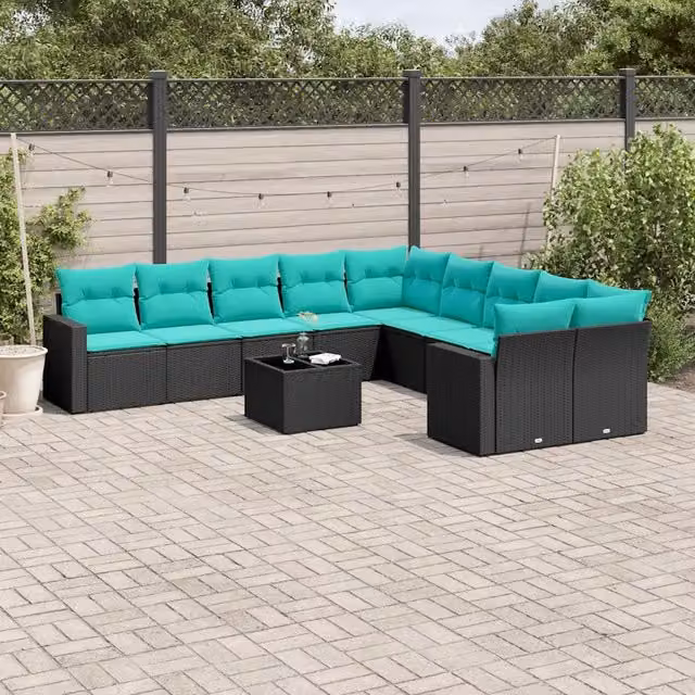Set Divani da Giardino 11 pz con Cuscini in Polyrattan Nero 3219507