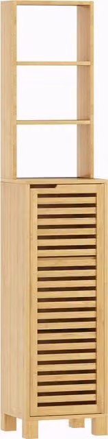 Armadio da Bagno Alto HOMCOM in Bambù con Ante a Lamelle e Ripiani Regolabili, Colore Naturale, L 34 cm x P 30 cm x H 170 cm – 1