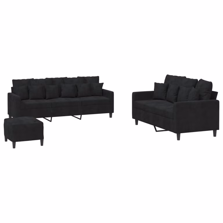 Set di Divani 3 pz con Cuscini Nero in Velluto