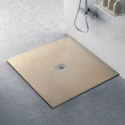 Piatto doccia quadrato INBAGNO Karen in resina minerale beige effetto pietra, filo pavimento, L 120 x L 120 cm
