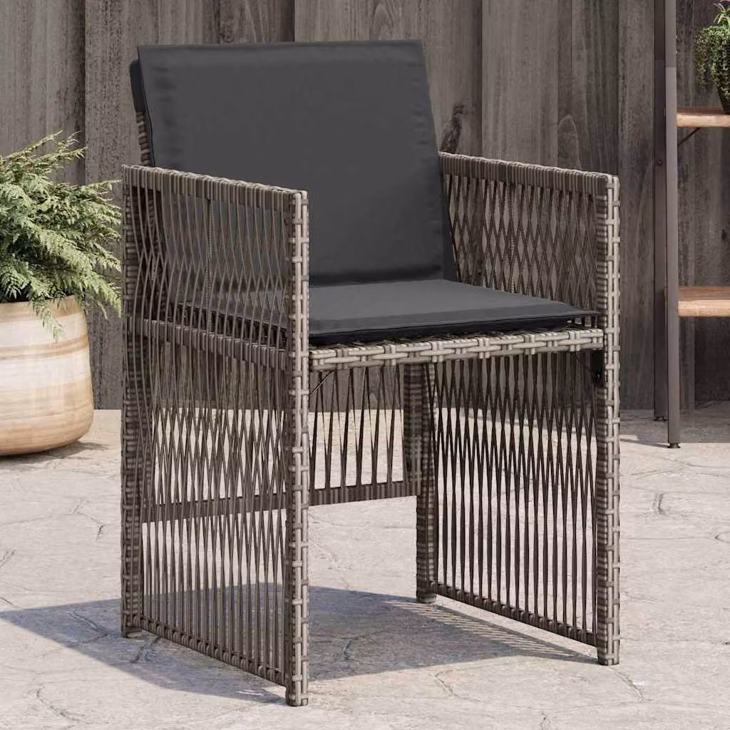 Set di 4 sedie da giardino vidaXL in polyrattan grigio con cuscini in tessuto resistente ai raggi UV