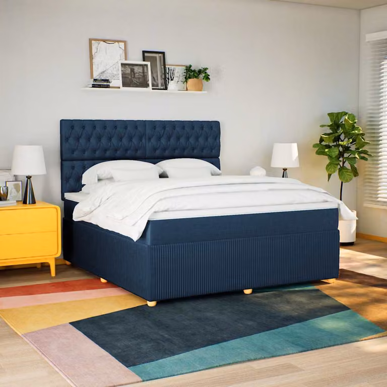 vidaXL Letto Ibrido con Materasso Blu e Bianco in Tessuto L: 180 cm, P: 200 cm