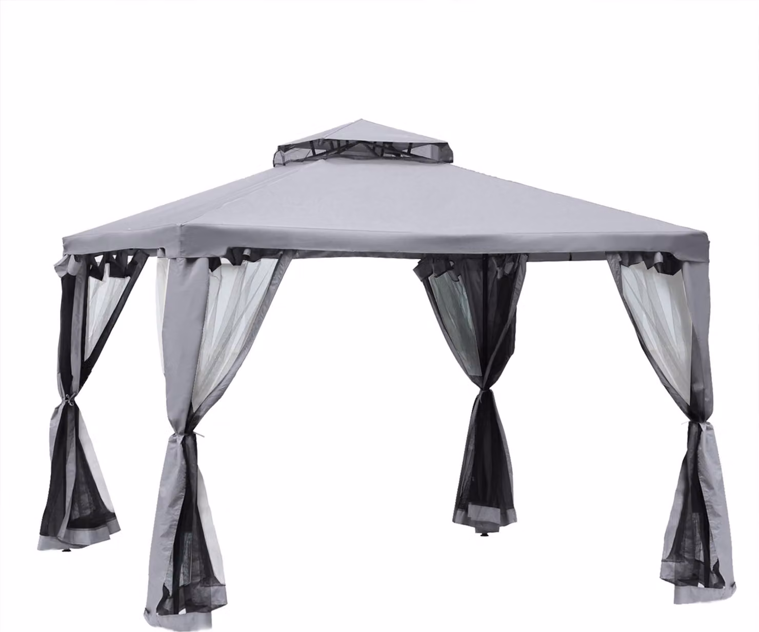 Gazebo da giardino Moonbite, dimensioni 3 x 3 metri, tetto a spina di pesce, tetto doppio con zanzariera, quattro pareti con zanzariera e cerniera, telo da 160 g/m² con rivestimento in poliammide, struttura in metallo, colore antracite