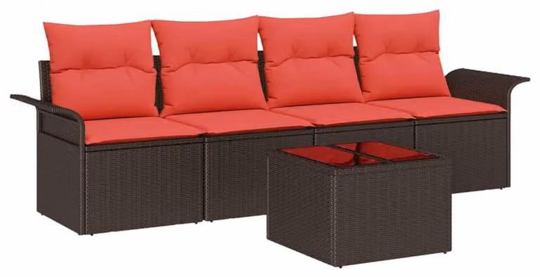 Set di divani con cuscino 5 pcs Marrone polyrattan