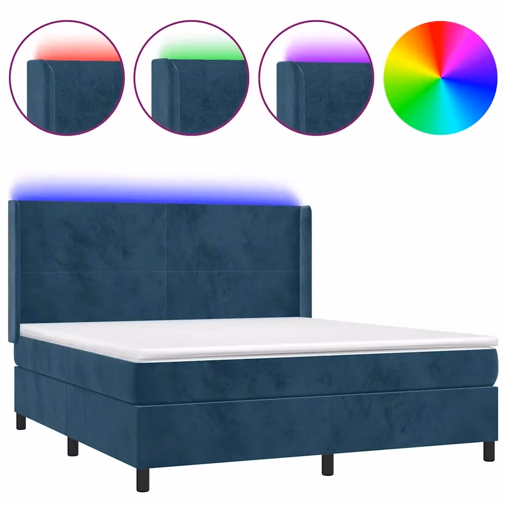 Letto Ibrido vidaXL in Velluto Blu con Illuminazione LED Sotto il Letto e Porta USB L/P/H: 160 x 200 x 128 cm – 2