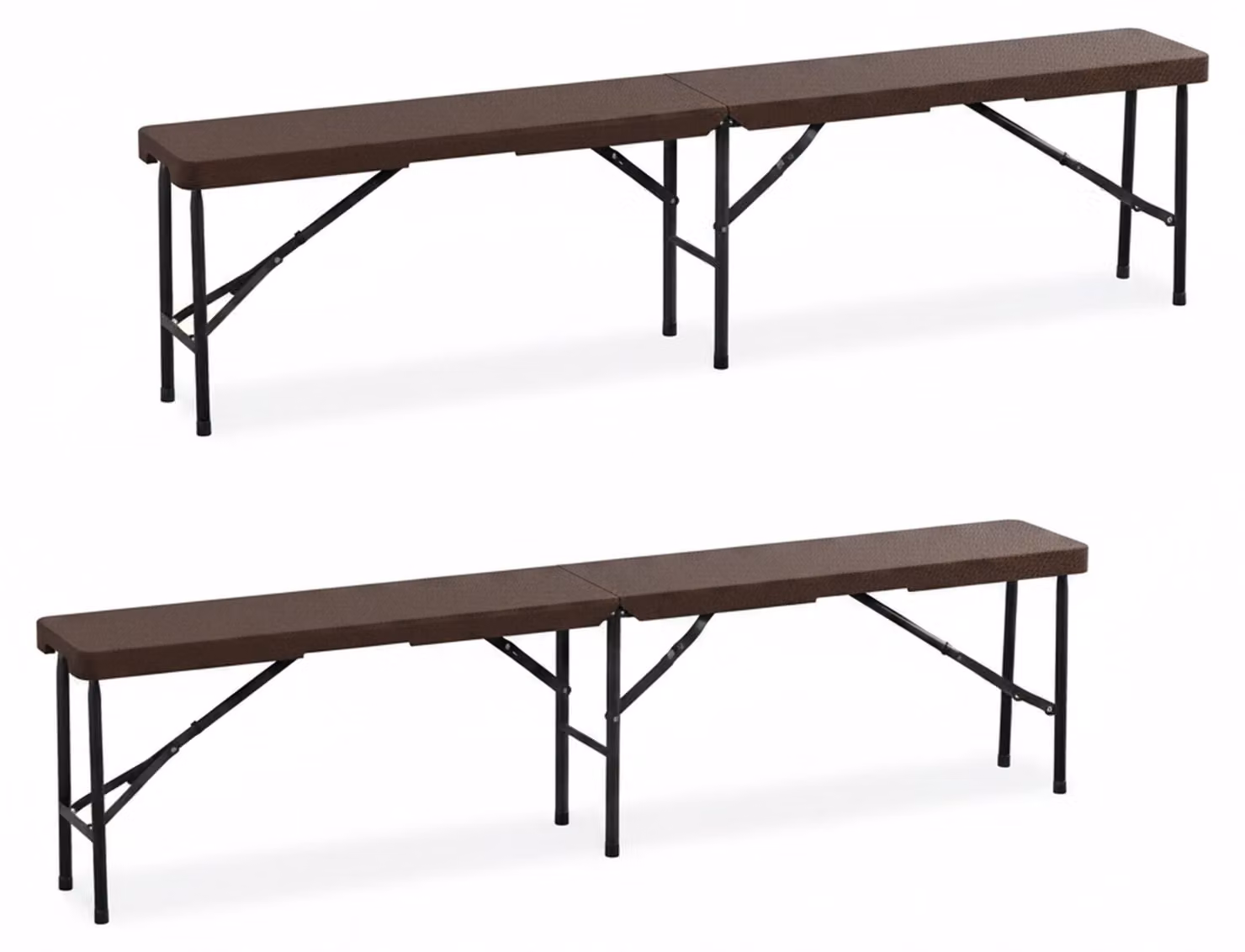Set di 2 panche da birreria Relaxdays, pieghevoli, in plastica e acciaio, per campeggio, balcone e giardino, A x L x P: 43 x 180 x 25 cm, marrone