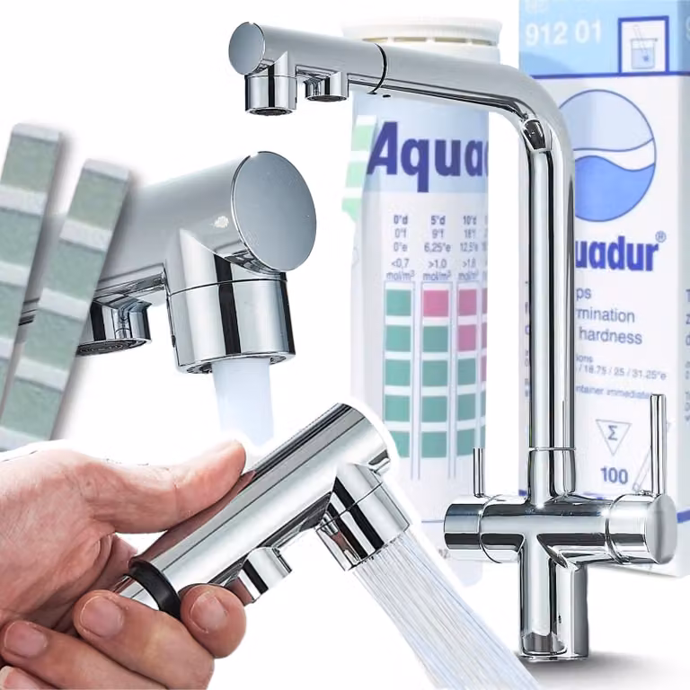 Rubinetto da cucina a 3 vie Ari Venom 2 con doccetta estraibile, beccuccio girevole 360 gradi, collegamento filtro acqua, cromo