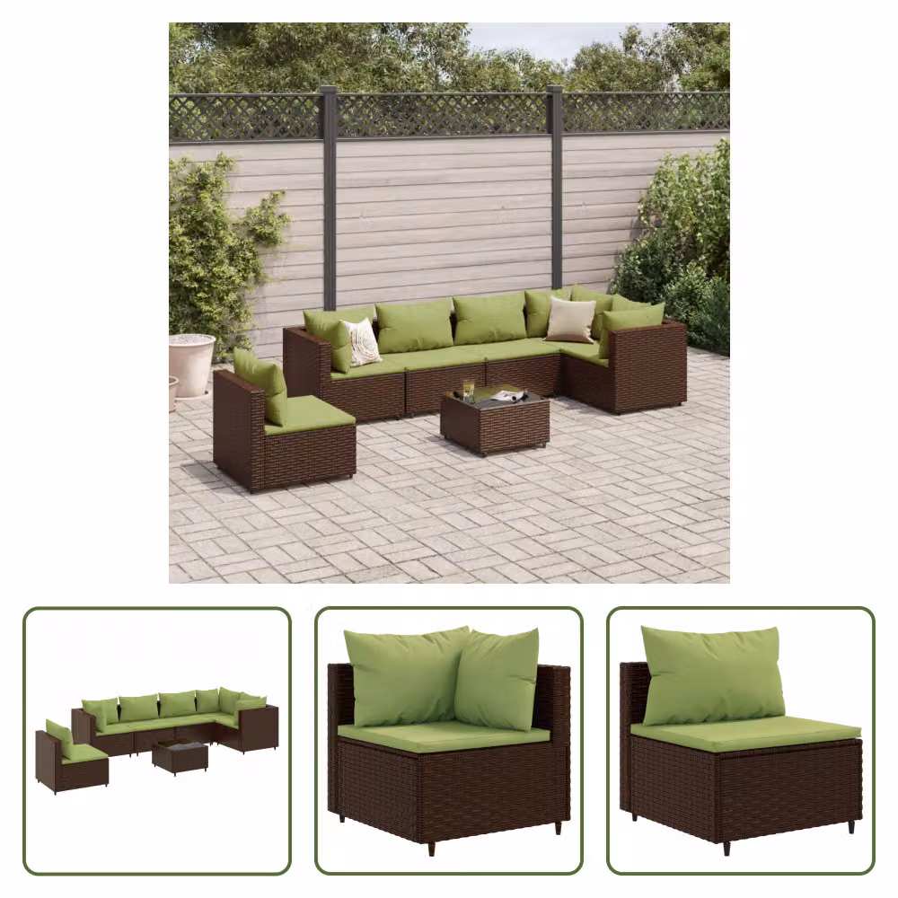 The Living Store Set da salotto da giardino 7 pezzi con cuscini in poly rattan marrone