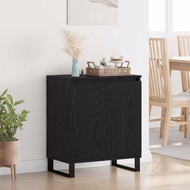 Credenza moderna vidaXL in legno ingegnerizzato e metallo, colore nero, L: 60 cm, P: 35 cm, H: 70 cm