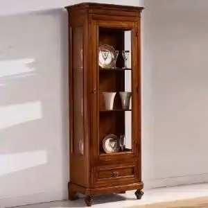 Vetrina napoletana alta in legno massiccio noce scuro arte povera