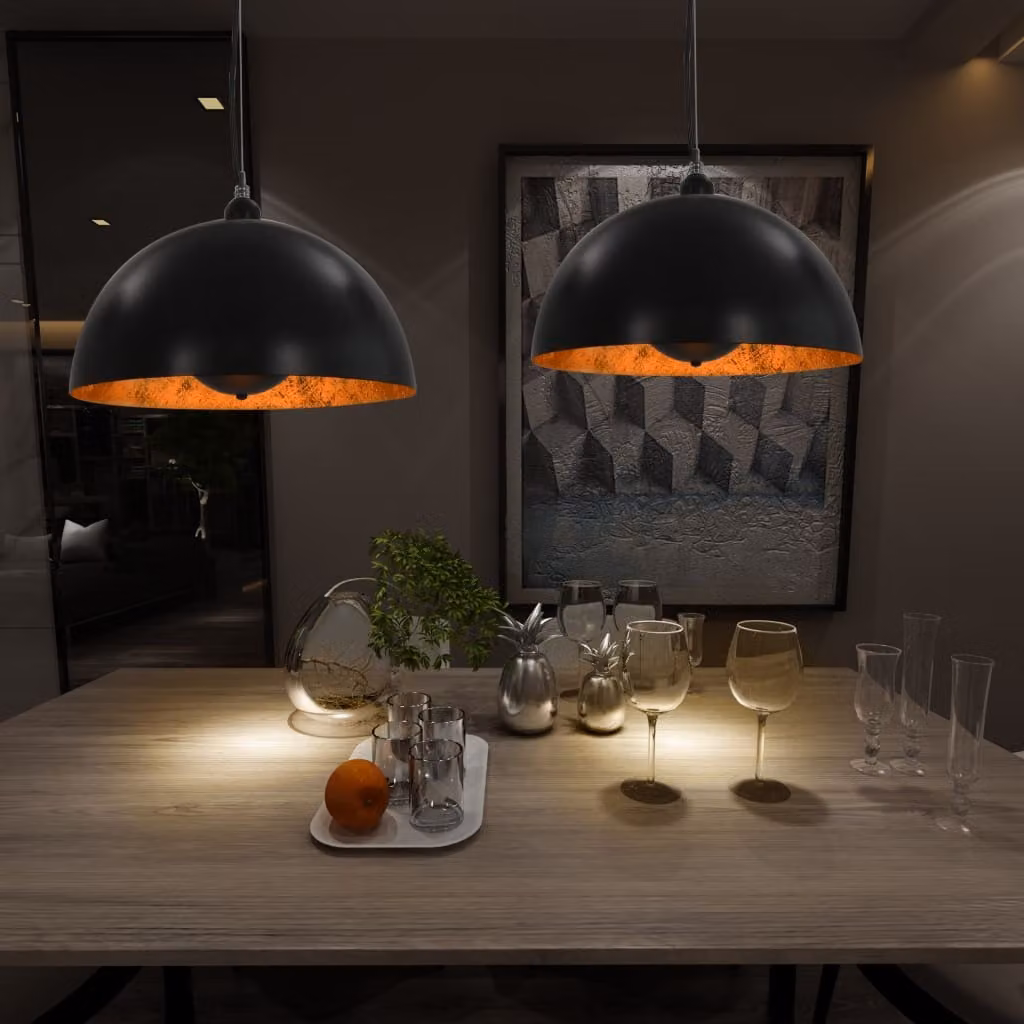The Living Store Plafoniere 2 pezzi nero e oro semisferiche 40cm E27