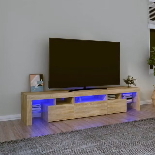 Mobile Porta TV Moderno vidaXL in Rovere con Luci LED Integrate, Marrone, L 200 x P 36,5 x H 40 cm