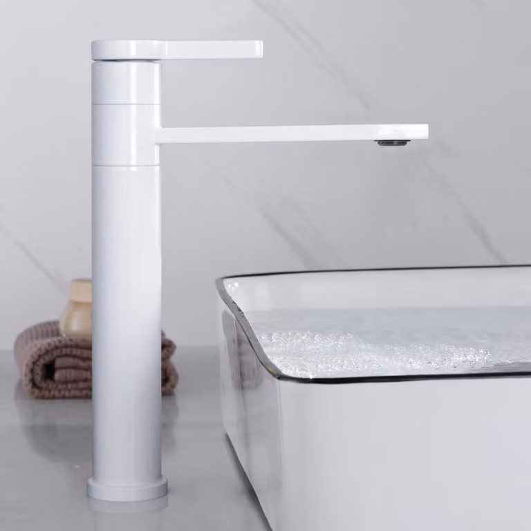 Miscelatore per lavabo bianco, girevole a 360°, per lavabi a incasso, modello 1M6OK-T