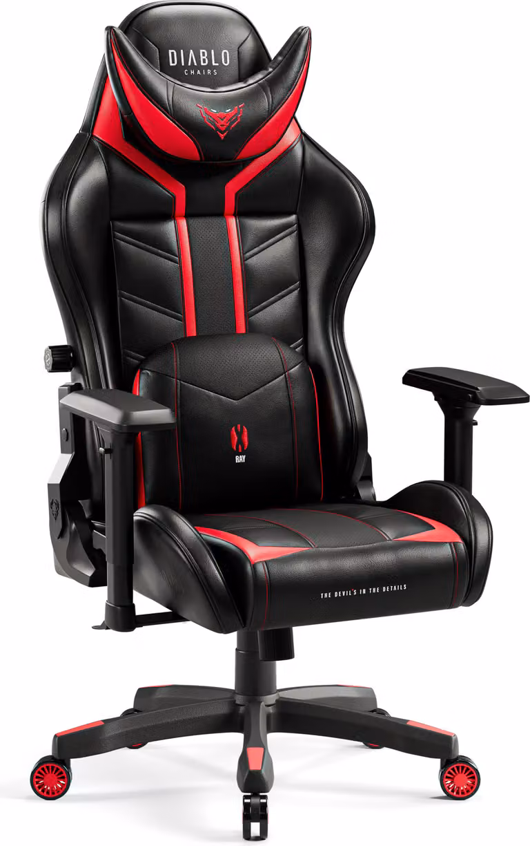 Diablo X- Ray Gaming Armchair Poltrona da ufficio 4D Braccioli Design ergonomico Similcuoio Perforazione Funzione dondolo Dimensioni normali Nero-Rosso