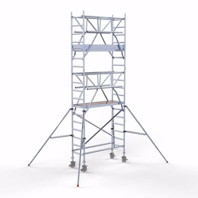 Piattaforma elevatrice con corrimano doppio - Altezza di lavoro: 6,2 metri - Lunghezza: 190 cm - Larghezza: 75 cm - Materiale: alluminio - Modello mobile