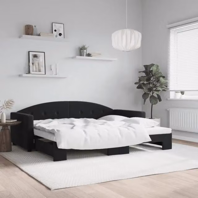 Divano Letto con Letto Estraibile Nero 90x200 cm in Velluto 3197305
