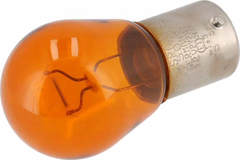 Lampada a sfera 12V 21W BAU15S arancione, da Osram