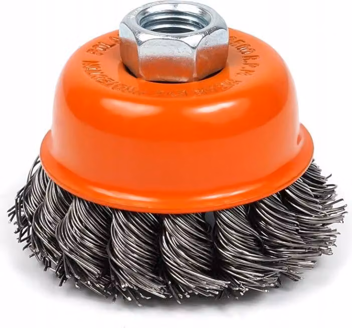 Spazzola metallica frontale con filettatura per smerigliatrici 65 mm filo annodato M14