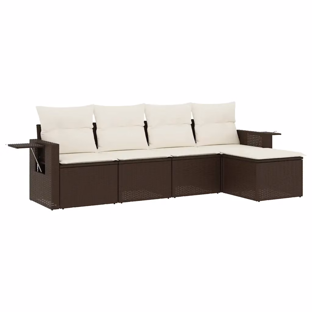 Set Divano da Giardino a L vidaXL 5 pz in Polyrattan Marrone con Cuscini Imbottiti e Coperture Rimosse – 2