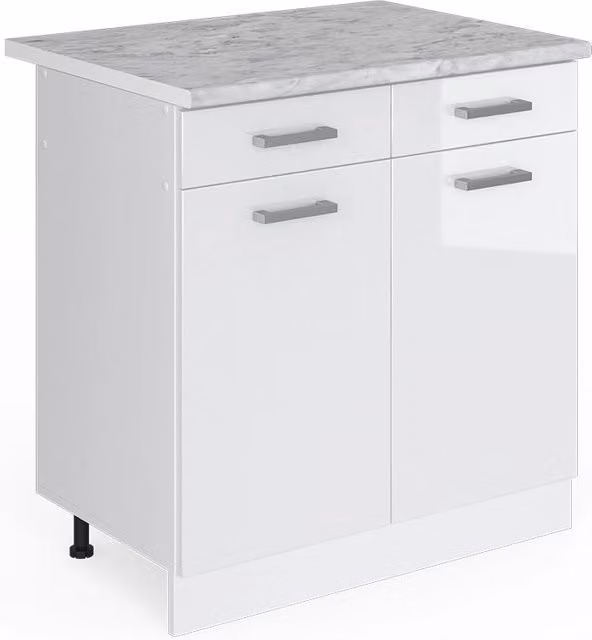 Mobiletto a ripiani R-Line Bianco lucido 80 cm con cassetti e ante, con piano di lavoro Vicco