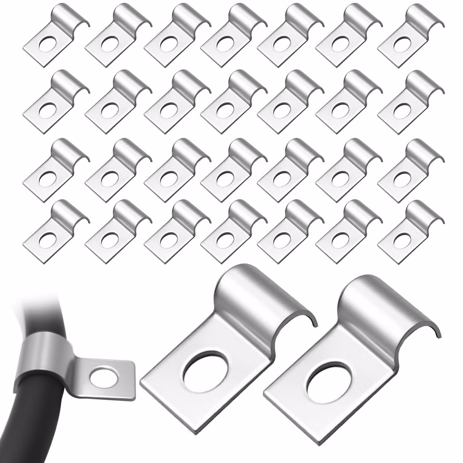 Confezione da 30 fascette a U in acciaio inossidabile, da 4 mm, per tubi/cavi con diametro da 4 a 5 mm