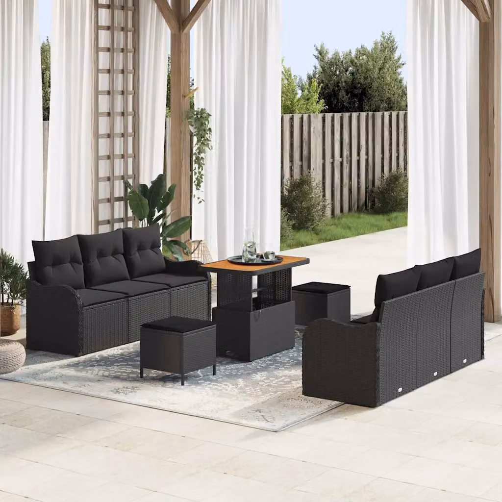 vidaXL Set Divano da Giardino Moderno 9 Pezzi con Cuscini e Contenitore Nero – 1