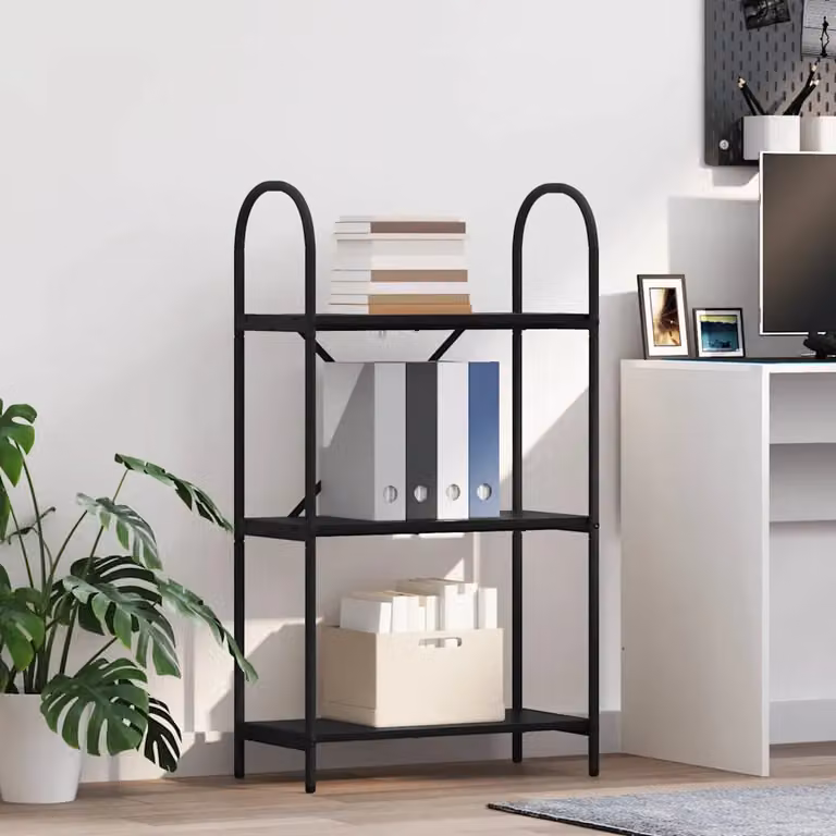 Libreria moderna vidaXL a 3 livelli in metallo e MDF nero L 60 x P 30 x H 109 cm