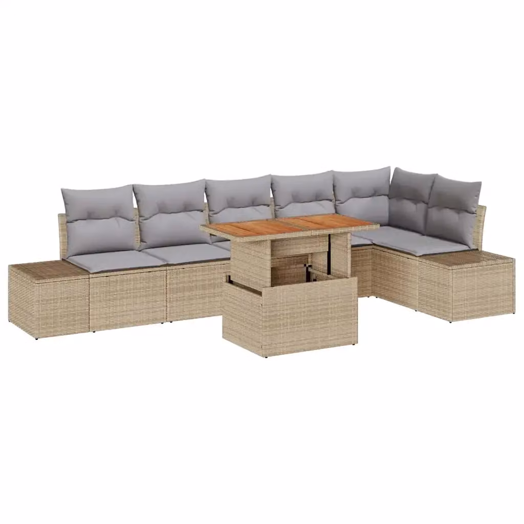 Set Divano da Giardino vidaXL 7 Pezzi in Poly Rattan Beige con Cuscini e Struttura in Metallo – 2