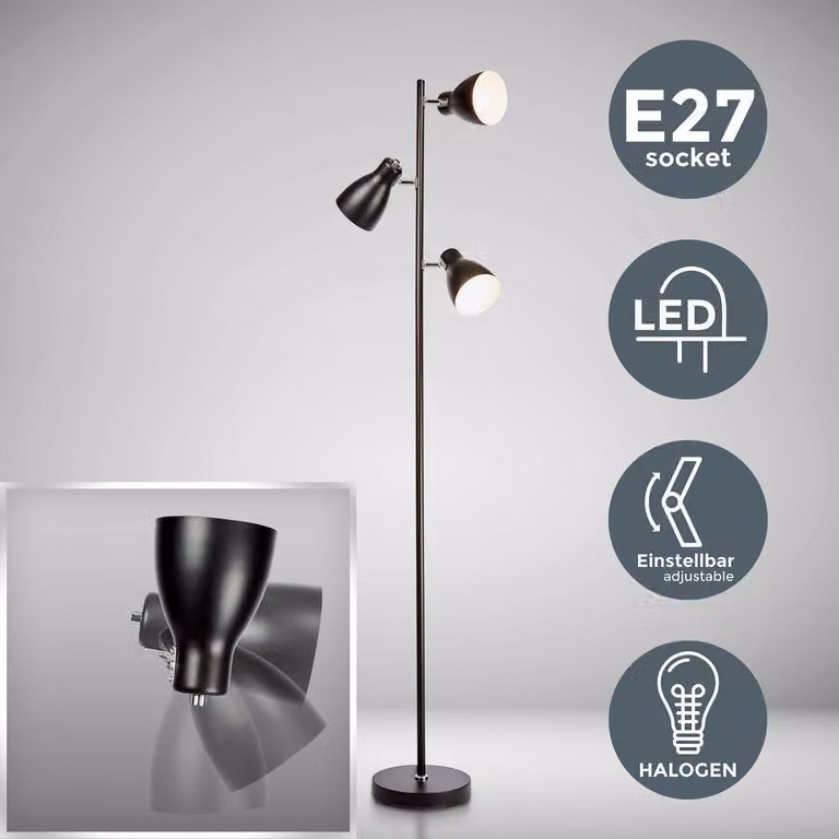Lampada da terra vintage industriale, piantana elegante retrò, nero e bianco all'interno, adatta per lampadine E27 non incluse, altezza 166cm, lampada a stelo, interruttore a pedale, IP20